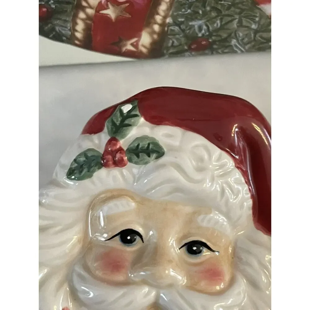 Fitz and Floyd Santa Wreath Canape Plate Appetizer Christmas Holiday Party Ho Ho